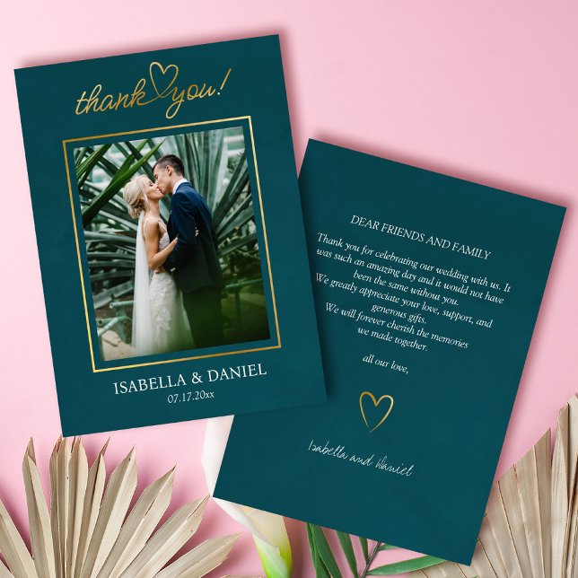 Elegant Simple Chic Script Love with Heart Wedding Thank You Card (Elegant Simple Chic Script Love with Heart Teal Wedding Thank You Card)