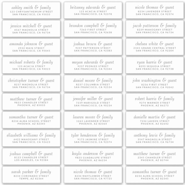 Elegant Simple Chic Wedding Guest Names Address Sticker (Front)