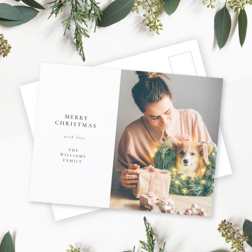 Elegant Simple Christmas  Modern Minimal Photo Holiday Postcard