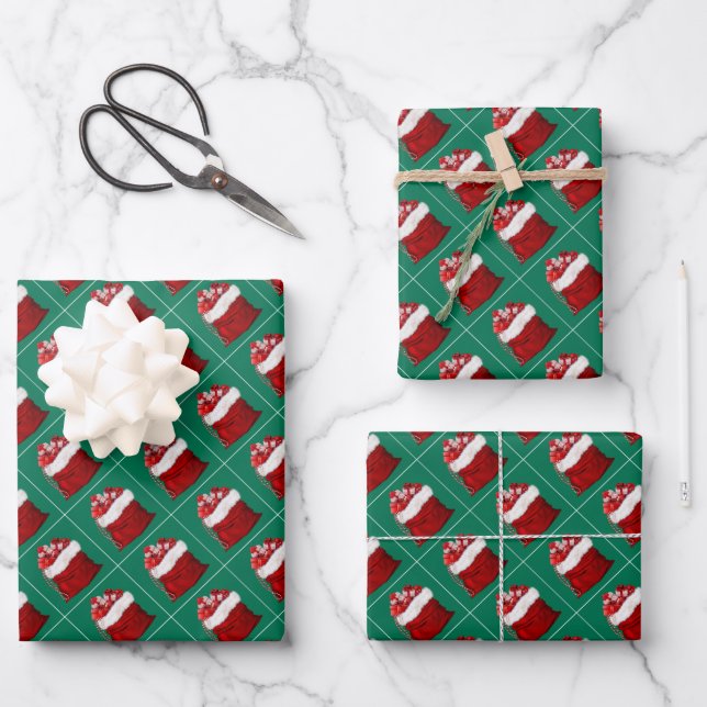 Elegant Simple Christmas Pine Tree Green Gift Wrapping Paper Sheets (Front)
