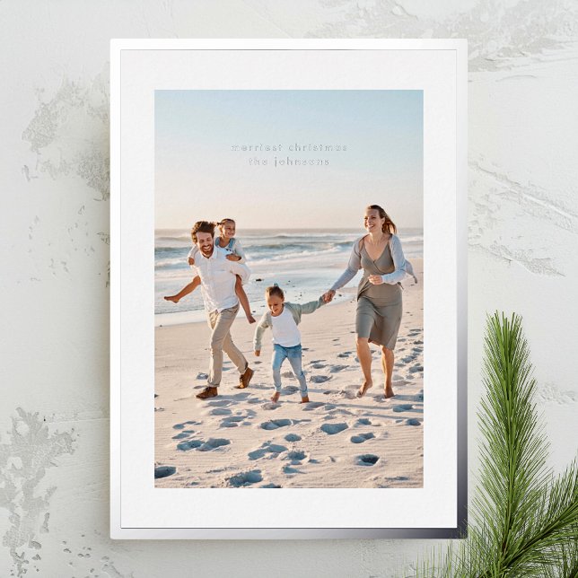 Elegant Simple Christmas Silver Frame & Text Photo Foil Holiday Card (Creator Uploaded)