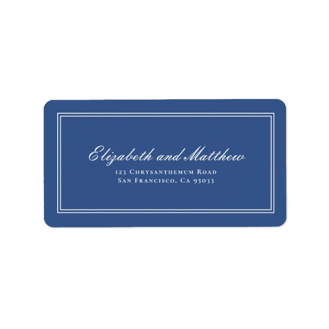 Elegant Simple Classic Blue Wedding Return Address Label (Front)
