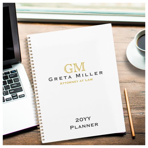 Elegant Simple Classic Gold Monogram Annual  Planner
