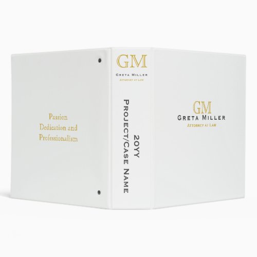 Elegant Simple Classic Gold Monogram Project 3 Ring Binder