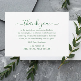 Elegant Simple Classic Green & White Memorial Thank You Card