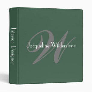 Elegant Simple Classic Monogram & Name Olive Green 3 Ring Binder