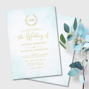Elegant Simple Classic Monogram Turquoise Ombre Invitation by StyleDesignLove at Zazzle
