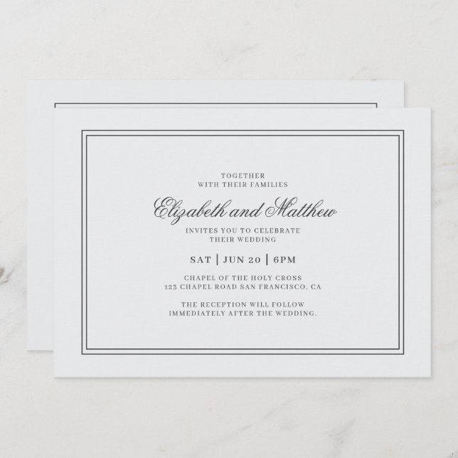 Elegant Simple Classic White Wedding Invitation (Front/Back)