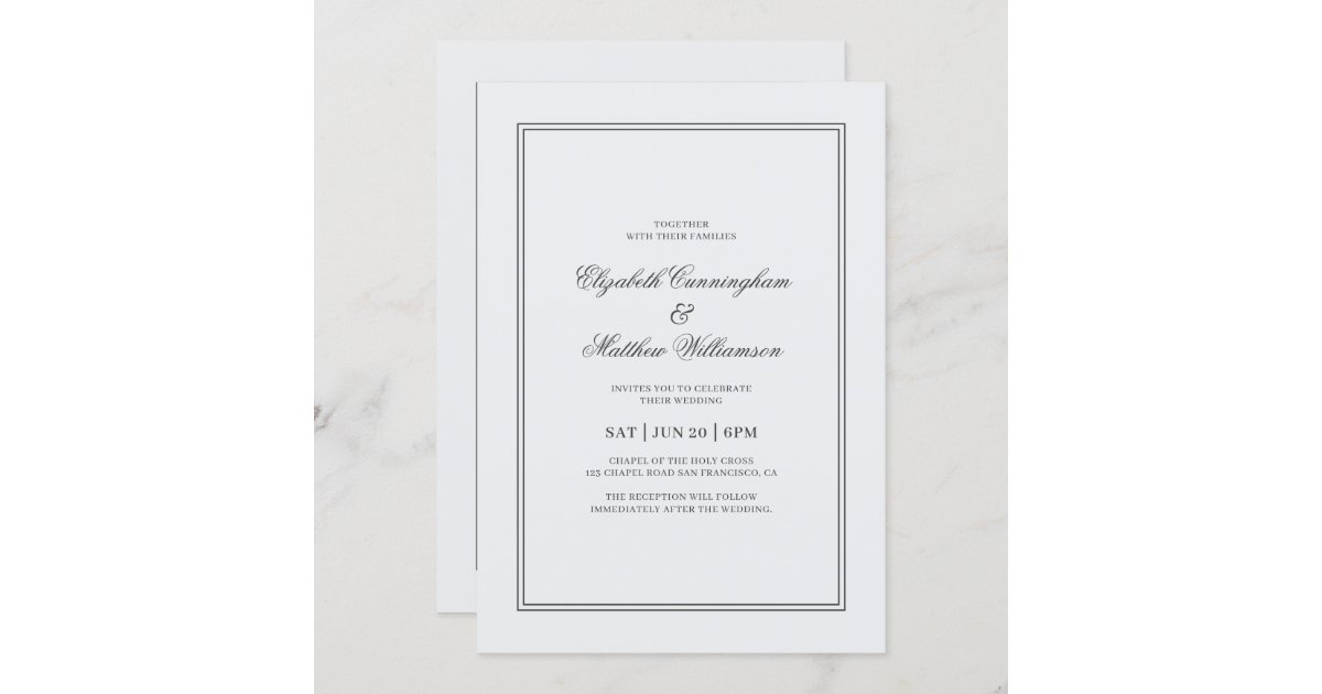 Elegant Simple Classic White Wedding Invitation | Zazzle