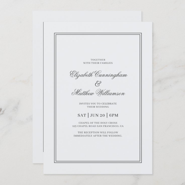 Elegant Simple Classic White Wedding Invitation | Zazzle