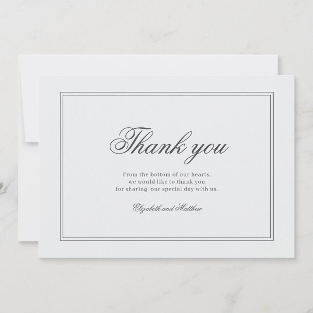 Elegant Simple Classic White Wedding Thank You Card (Front)
