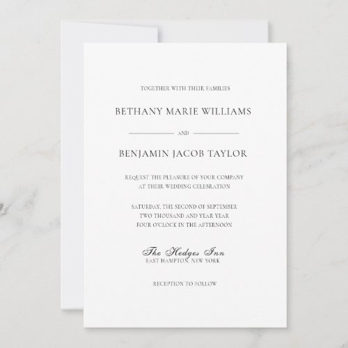 Elegant Simple Classic White Wedding with RSVP Invitation