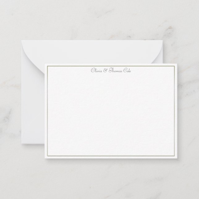 Elegant Simple Classy Gold Frame Wedding Couple Note Card (Front)