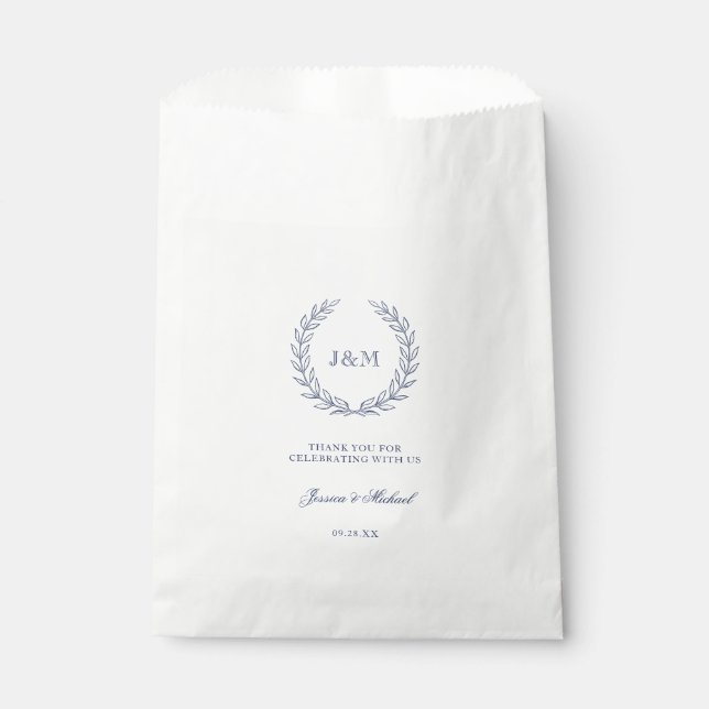 Elegant Simple Classy Navy Blue Monogram Wedding Favor Bag (Front)