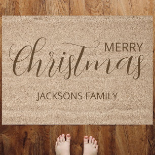 Elegant Simple Clean Black Christmas Fiber Doormat