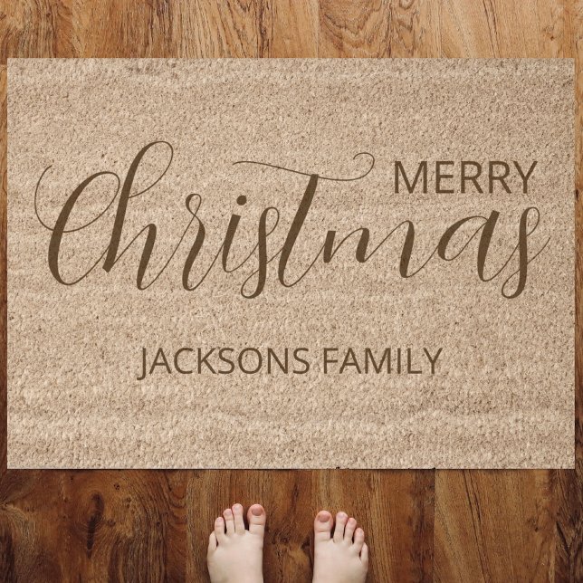 Elegant Simple Clean Black Christmas   Fiber Doormat (Creator Uploaded)