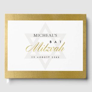ELEGANT SIMPLE CLEAN FAUX GOLD BAR BAT MITZVAH GUEST BOOK