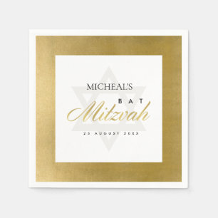 ELEGANT SIMPLE CLEAN FAUX GOLD BAR BAT MITZVAH NAPKINS