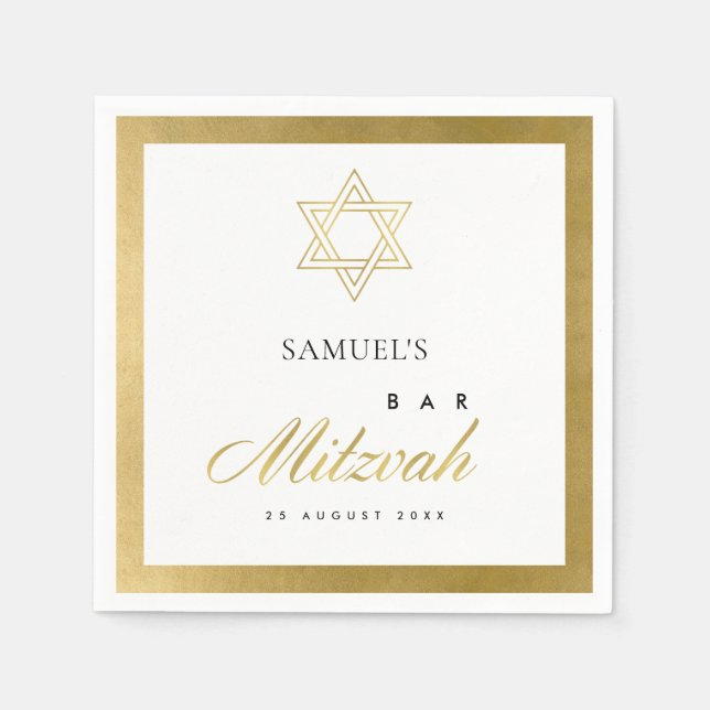 ELEGANT SIMPLE CLEAN FAUX GOLD BAR BAT MITZVAH NAPKINS (Front)