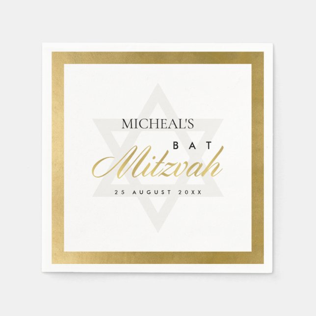 ELEGANT SIMPLE CLEAN FAUX GOLD BAR BAT MITZVAH NAPKINS (Front)