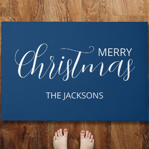 Elegant Simple Clean Midnight Blue Christmas Doormat