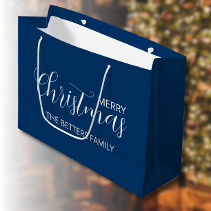 Elegant Simple Clean Midnight Blue Christmas   Large Gift Bag