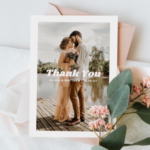 Elegant simple clean typography photo wedding thank you card