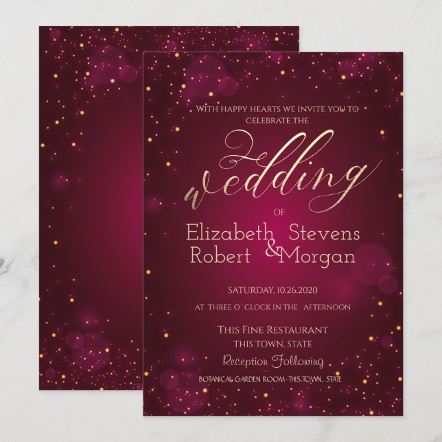 Elegant Simple Confetti Red Wedding Invitation (Front/Back)