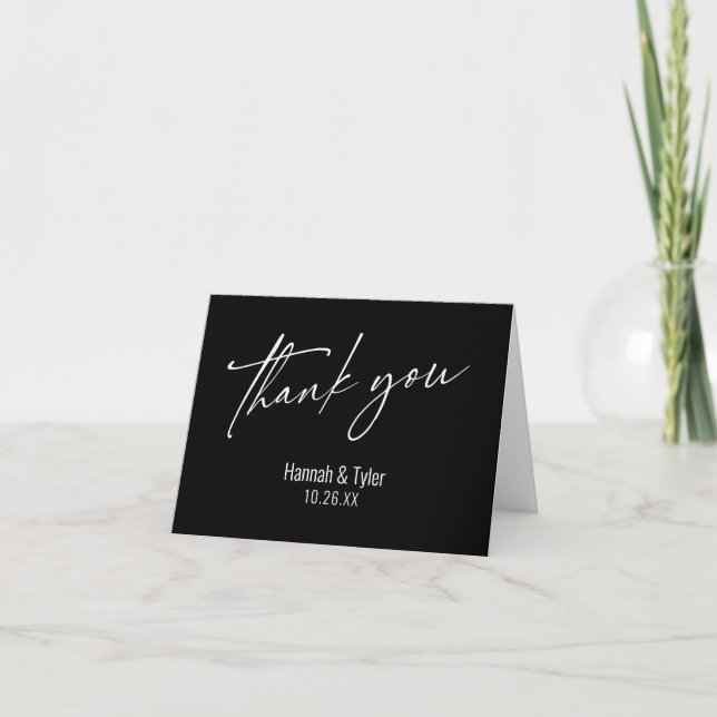 Elegant Simple Contemporary Handwriting Black Thank You Card (Front)