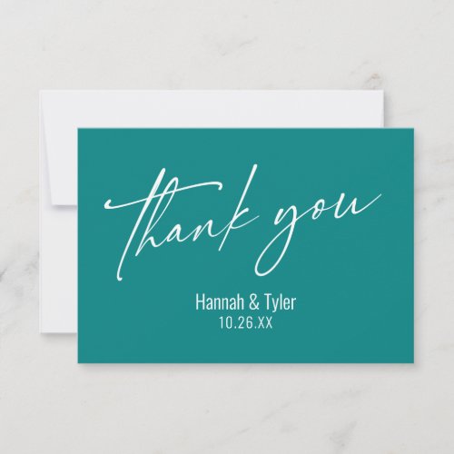 Elegant Simple Contemporary Handwriting Teal Thank You Card