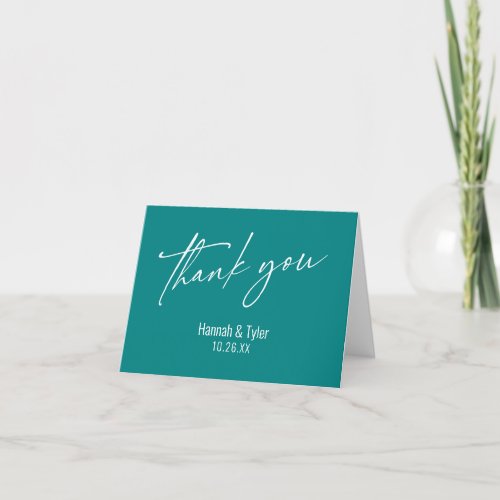 Elegant Simple Contemporary Handwriting Teal Thank You Card