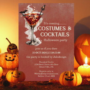 Elegant Simple Costumes Cocktails Halloween Party Invitation