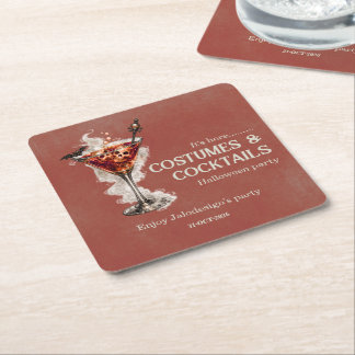 Elegant Simple Costumes Cocktails Halloween Party Square Paper Coaster