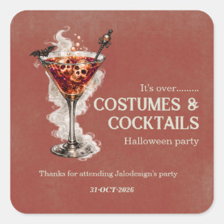 Elegant Simple Costumes Cocktails Halloween Party Square Sticker