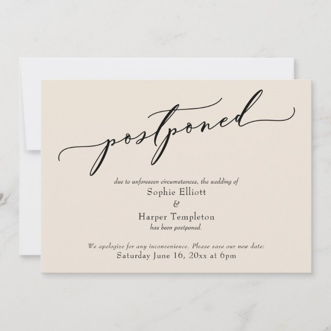 Elegant Simple Cream Postponed Wedding Card (Front)