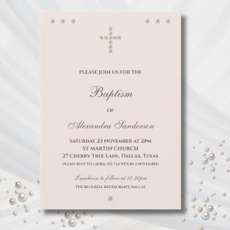 Elegant Simple Cross Christian Baptism Invitation