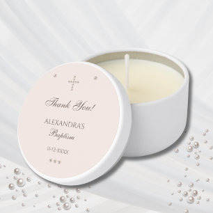 Elegant Simple Cross Christian Baptism Thank You Mini Candle Favors