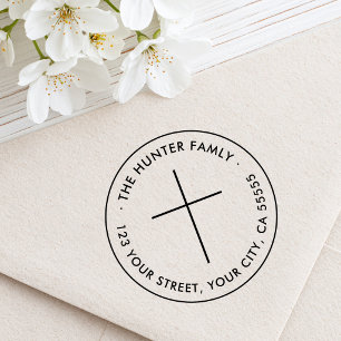 Elegant simple cross Christian return address Rubber Stamp