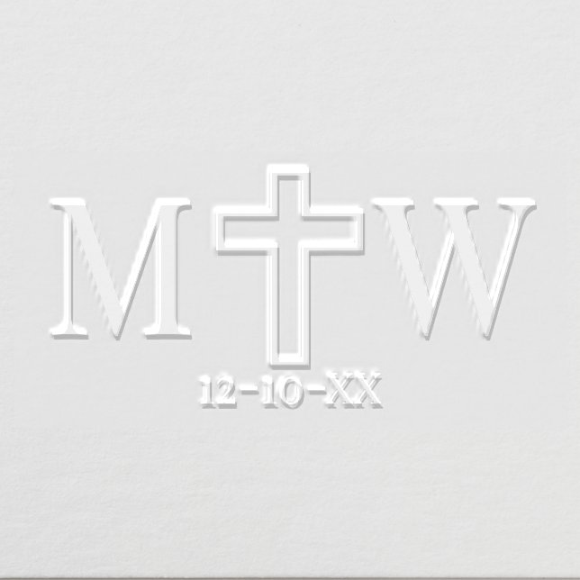 Elegant Simple Cross Couple 2 Init Monogram Date Embosser (Design)