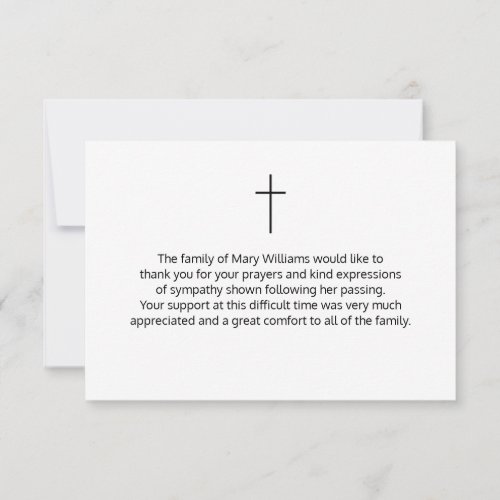 Elegant Simple Cross Sympathy Thank You