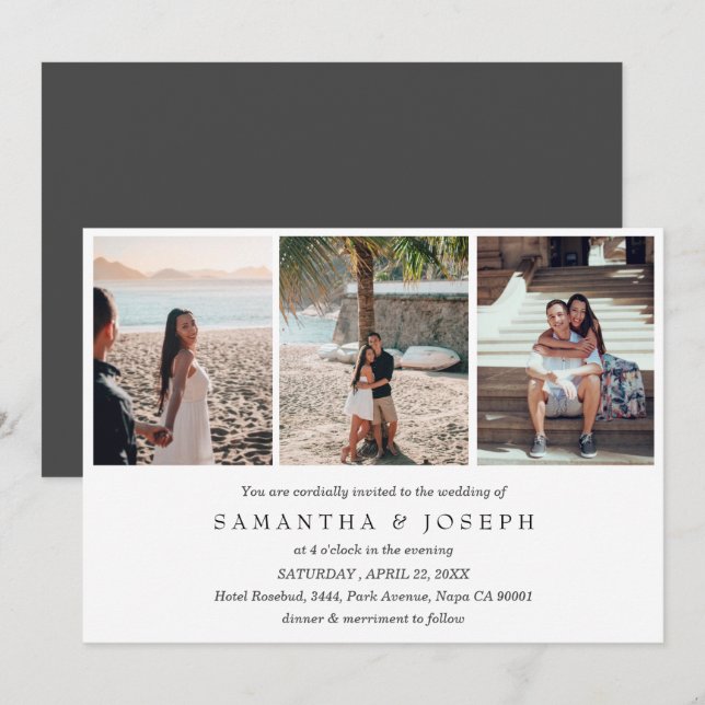Elegant Simple Custom 3 Photo Monogrammed Wedding Invitation (Front/Back)