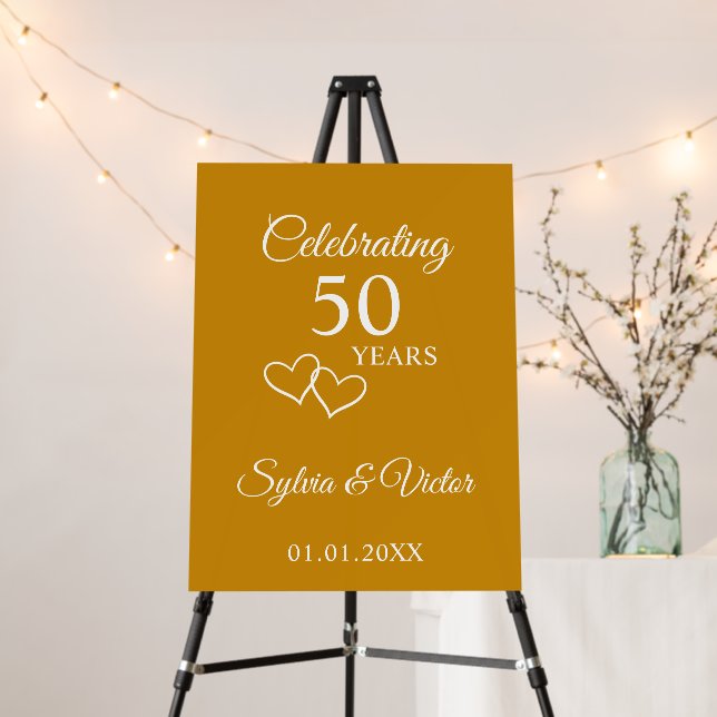 Elegant Simple Custom Gold 50th Anniversary Party Foam Board (In Situ (Stand))