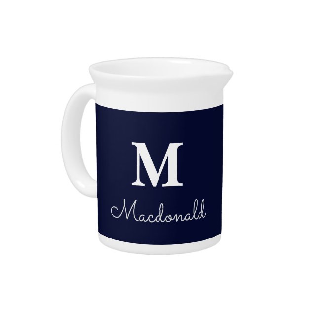 Elegant Simple Custom Monogram  Beverage Pitcher (Left)