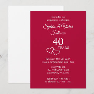 Elegant Simple Custom Ruby 40th Anniversary Party Invitation