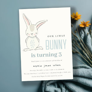 Elegant Simple Cute Blue Bunny Boys Kids Birthday Invitation