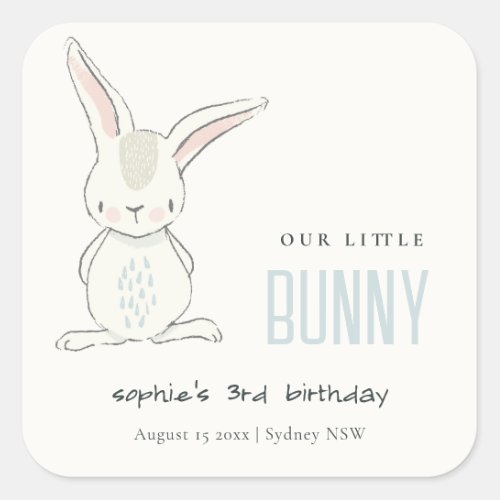 Elegant Simple Cute Blue Bunny Boys Kids Birthday Square Sticker