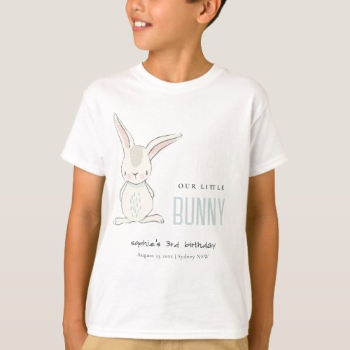 Elegant Simple Cute Blue Bunny Boys Kids Birthday T_Shirt