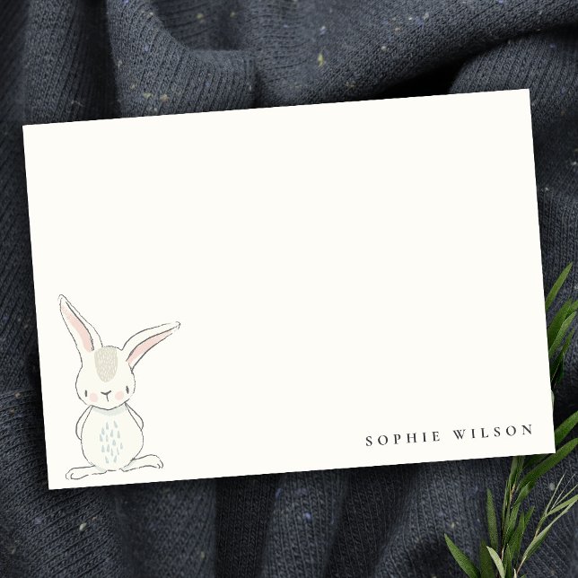 Elegant Simple Cute Blue Pink Bunny Kids Birthday Note Card (Creator Uploaded)