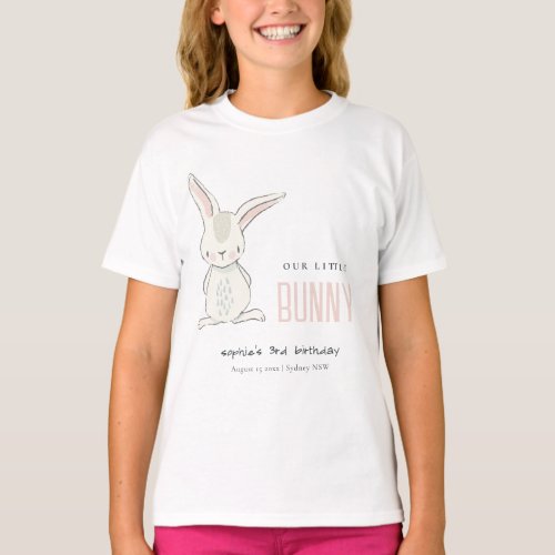 Elegant Simple Cute Blush Pink Bunny Kids Birthday T_Shirt