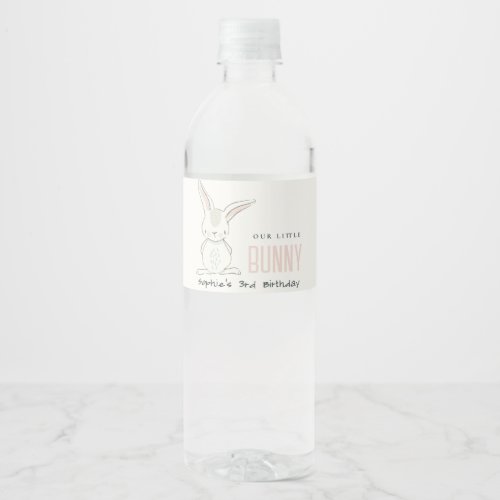 Elegant Simple Cute Blush Pink Bunny Kids Birthday Water Bottle Label